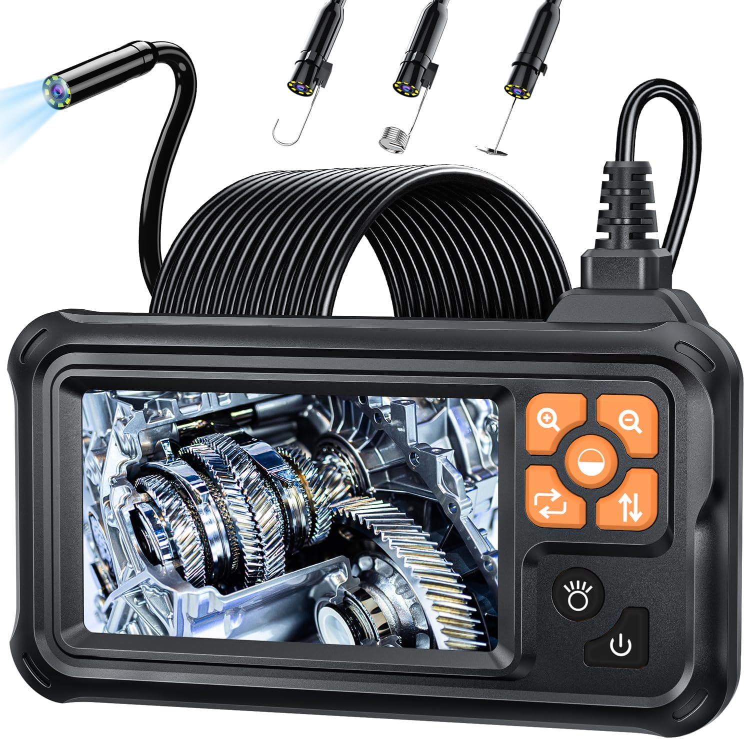 SKYBASIC Industrial Endoscope Borescope Camera with Light, 4.3'' HD Digital Handheld Waterproof Sewer Tools Snake Inspection Camera with 8 LED Lights 16.5FT Semi-Rigid Cable, Gadgets for Men