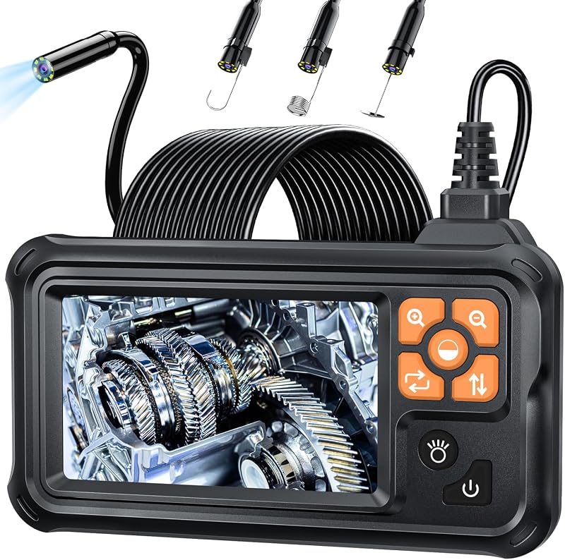 Industrial Endoscope Borescope Camera with Light, 4.3'' HD Digital Handheld Waterproof Sewer Tools Snake Inspection Camera with 8 LED Lights 16.5FT Semi-Rigid Cable, Gadgets for Men