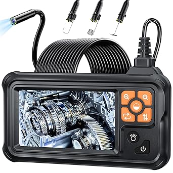 SKYBASIC Industrial Endoscope Borescope Camera with Light, 4.3 HD Digital Handheld Waterproof Sewer Tools Snake Inspection Camera with 8 LED Lights 32.8FT Semi-Rigid Cable, Cool Gift Gadgets for Men