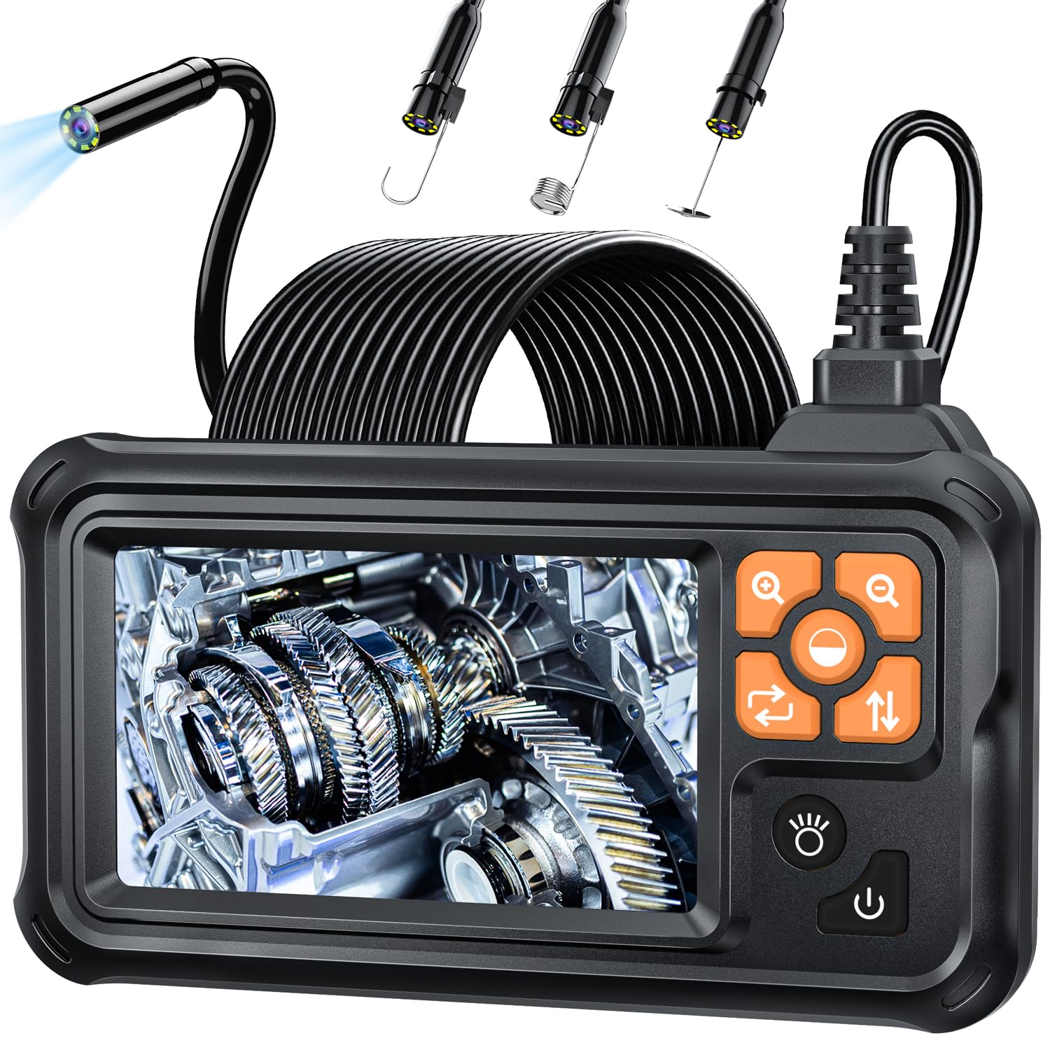 Industrial Endoscope Borescope Camera with Light, 4.3'' LCD Screen HD Digital Snake Handheld Waterproof Sewer Inspection Camera with 8 LED Lights, 16.5FT Semi-Rigid Cable