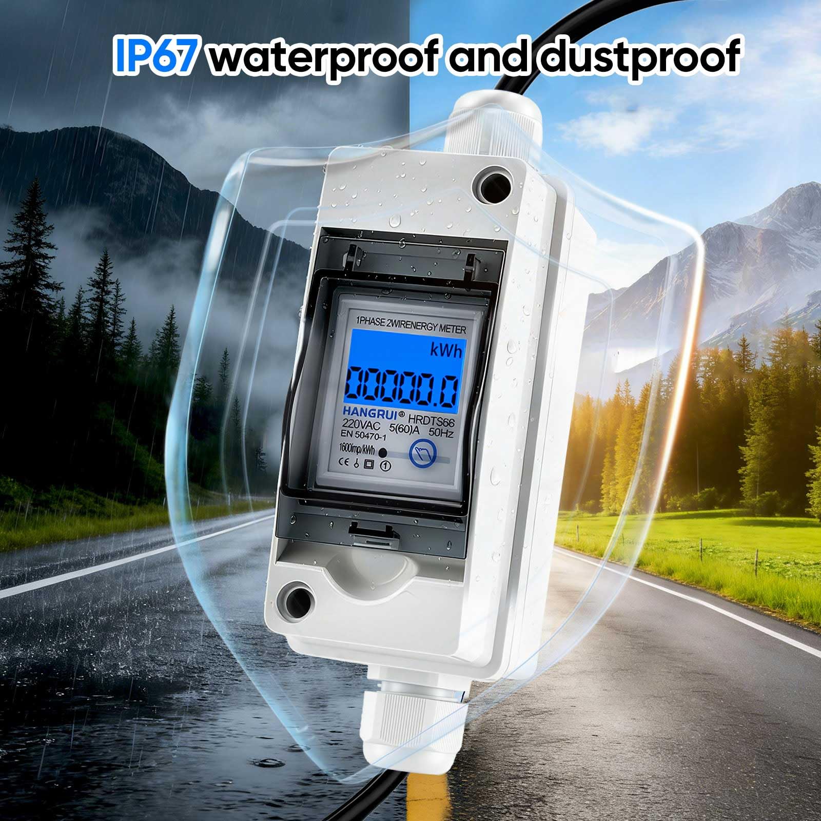 Contador de energía Digital móvil con conexión CEE 230V 16A, Contador kWh Impermeable IP67 con Pantalla LCD, Memoria Anti-Corte y reinicio, para Coches eléctricos, autocaravanas, Obras