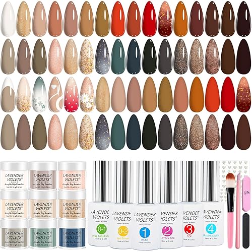 Lavender Violets 94 piezas de polvo de inmersión para uñas, 30 colores acrílicos para uñas con juego de líquido de inmersión para uñas y herramienta