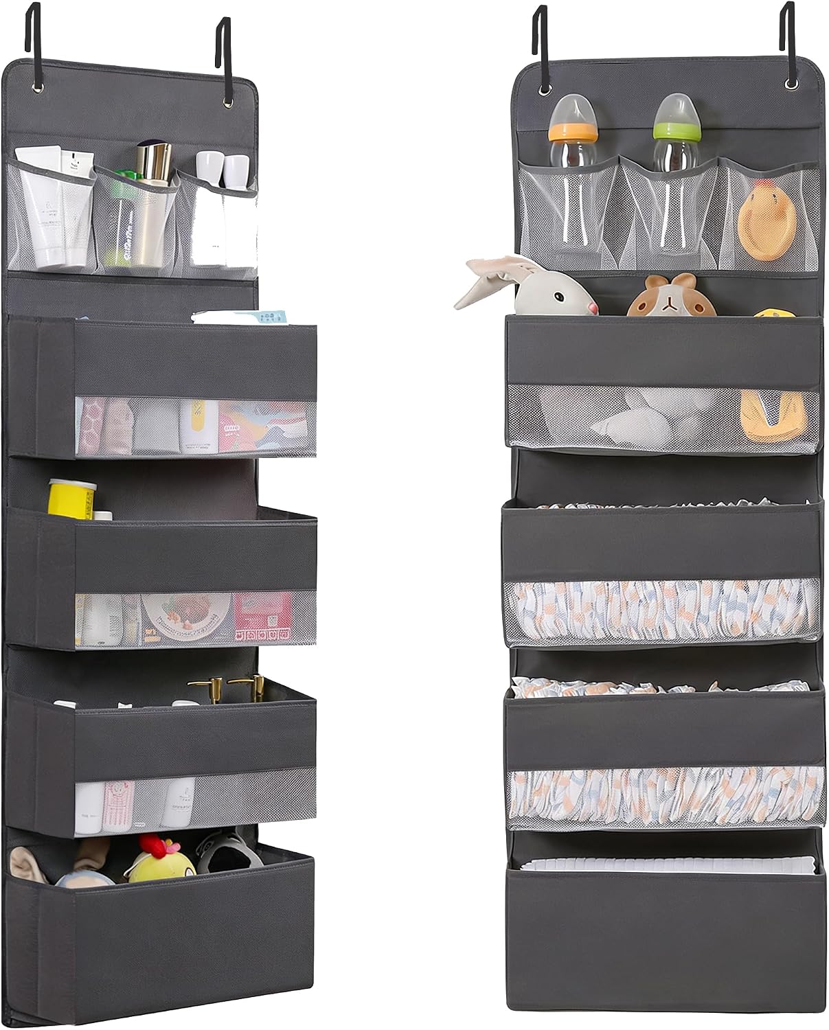 Jay-Chi Over Door Hanging Organizer Storage - 7 Large Pockets Closet Bathroom Organizer Perspective Window Wall Mount Rack for Clothes Sundries(Grey)