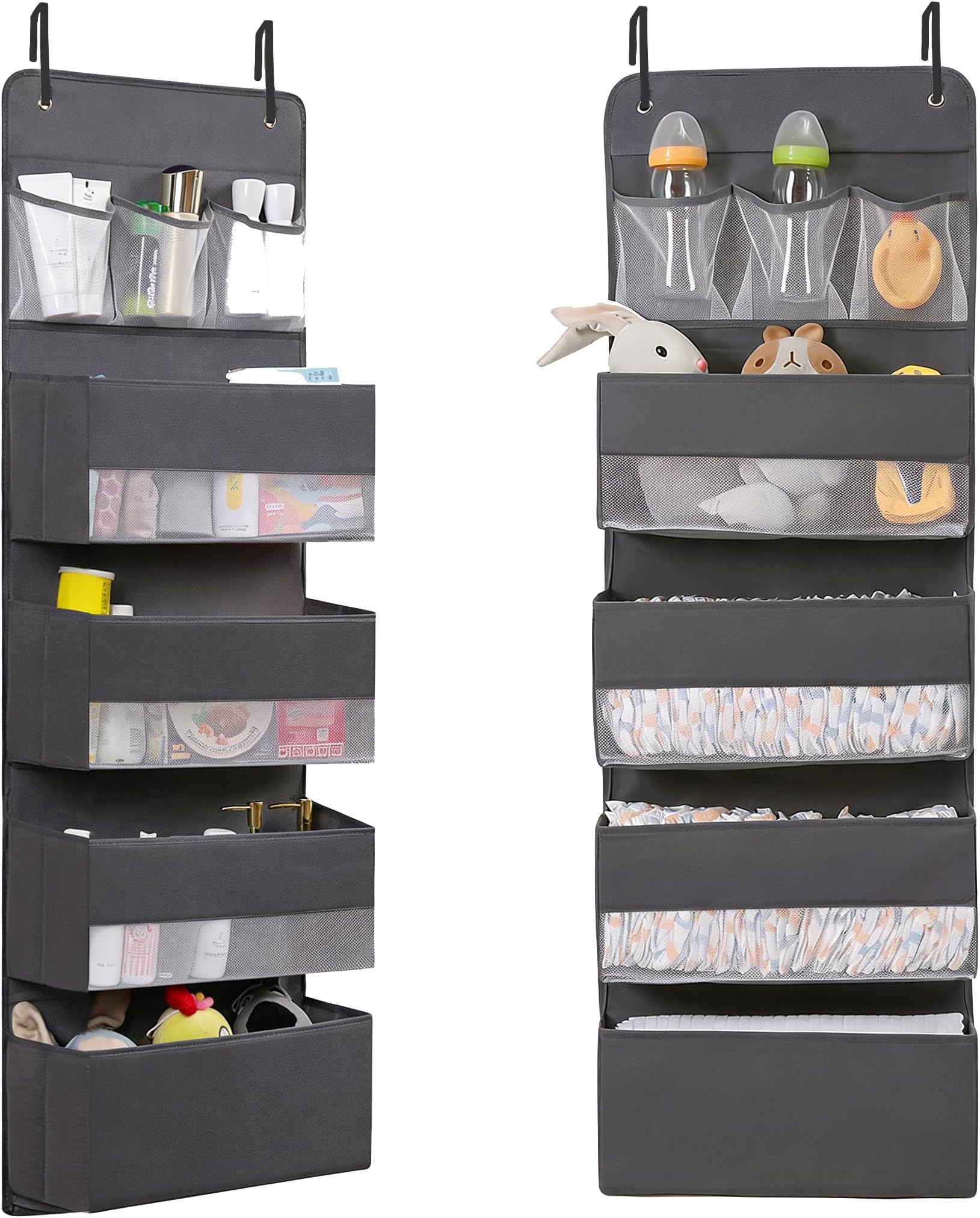 Jay-Chi Over Door Hanging Organizer Storage - 7 Large Pockets Closet Bathroom Organizer Perspective Window Wall Mount Rack for Clothes Sundries(Grey)