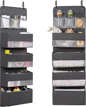 Jay-Chi Over Door Hanging Organizer Storage - 7 Large Pockets Closet Bathroom Organizer Perspective Window Wall Mount Rack for Clothes SundriesGrey