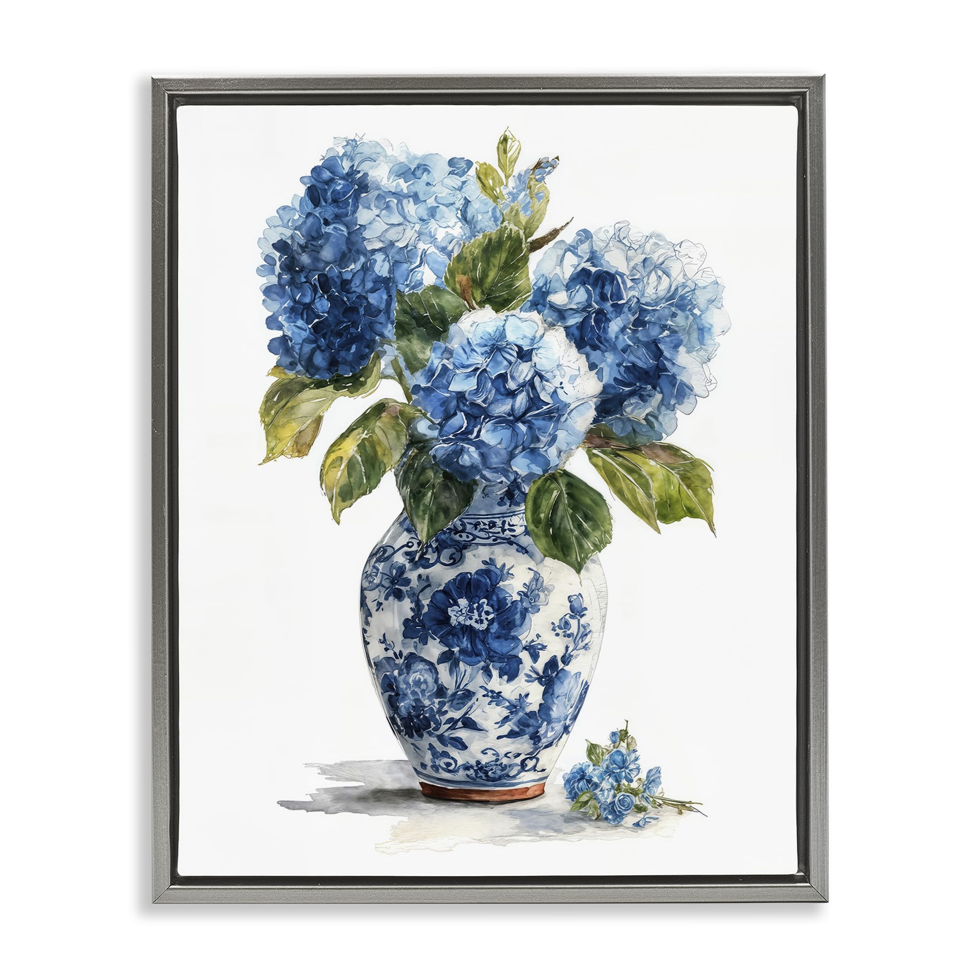 Stupell Industries Luster Gray (Matte) Porcelain Vase Hydrangea Bouquet, 24 X 30 Inch Canvas In Floater Frame