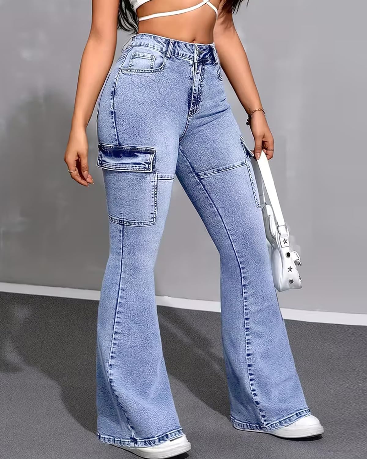 Flare Jeans for Women High Waisted Stretchy Bell Bottoms Jeans with Pocket for Slim-fit Bootcut Denim Pants - Image 7