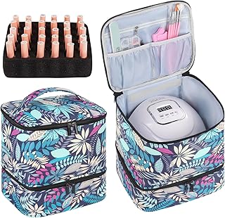 AGX Bravo Nail Polish Carrying Case with UV LED Nail Lamp Compartment - Holds 30 Bottles Double-layer Nail Light Storage Bag Gel Nail Polish Organizers for Nail Dryer and Art Tools, Leaf (BAG ONLY)