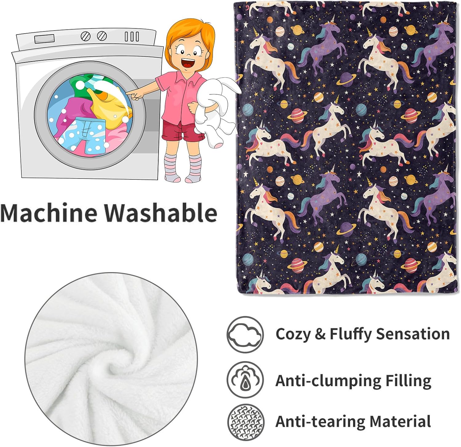Magical Animal Blanket Cute Unicorn and Outer Space Dark Throw Blankets,Birthday Gifts for Girls Boys,Lightweight Soft Fleece for Sofa Couch Bed Room Travel Stylish Decor 50x60in
