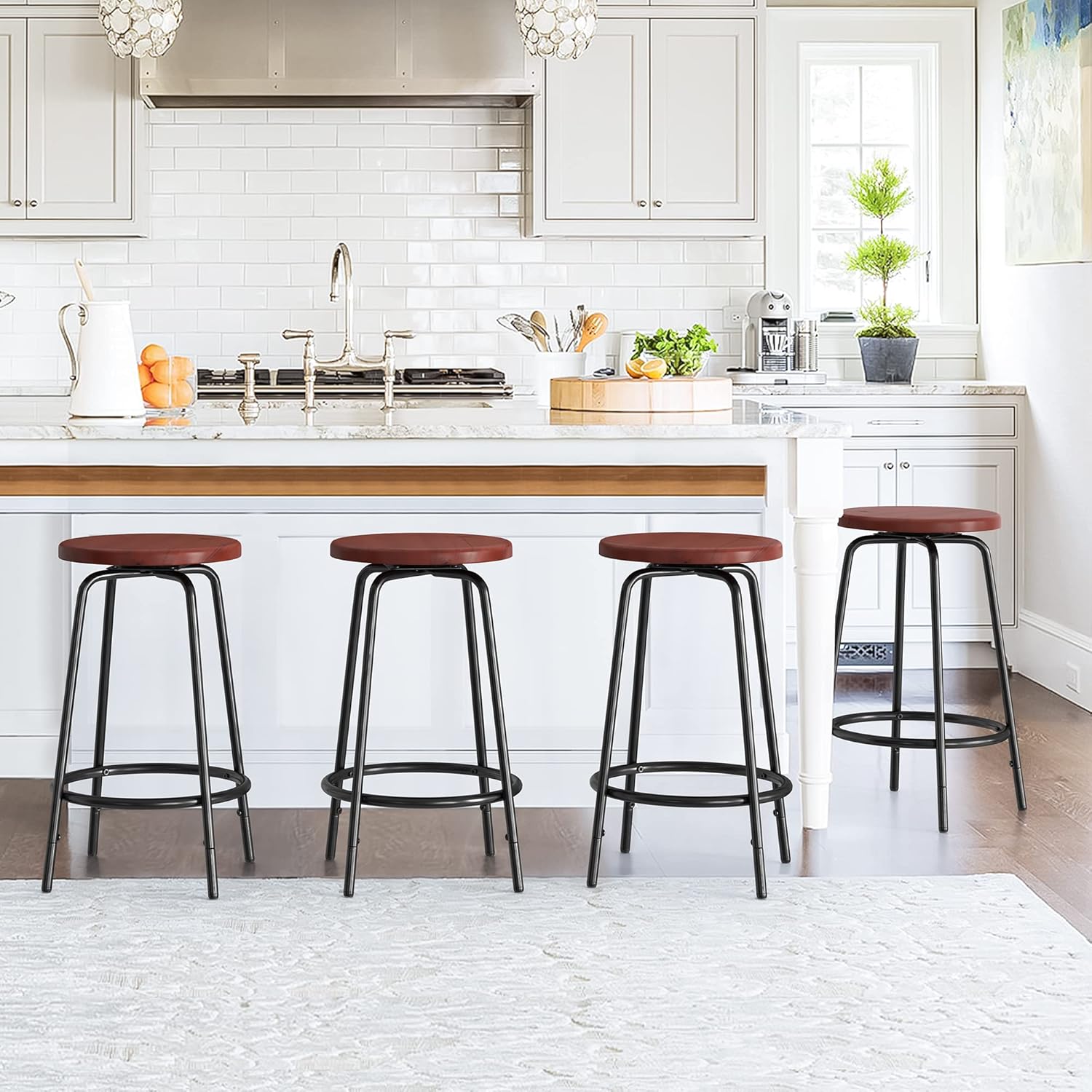 Cozyman Swivel Bar Height Stools, Backless Farmhouse