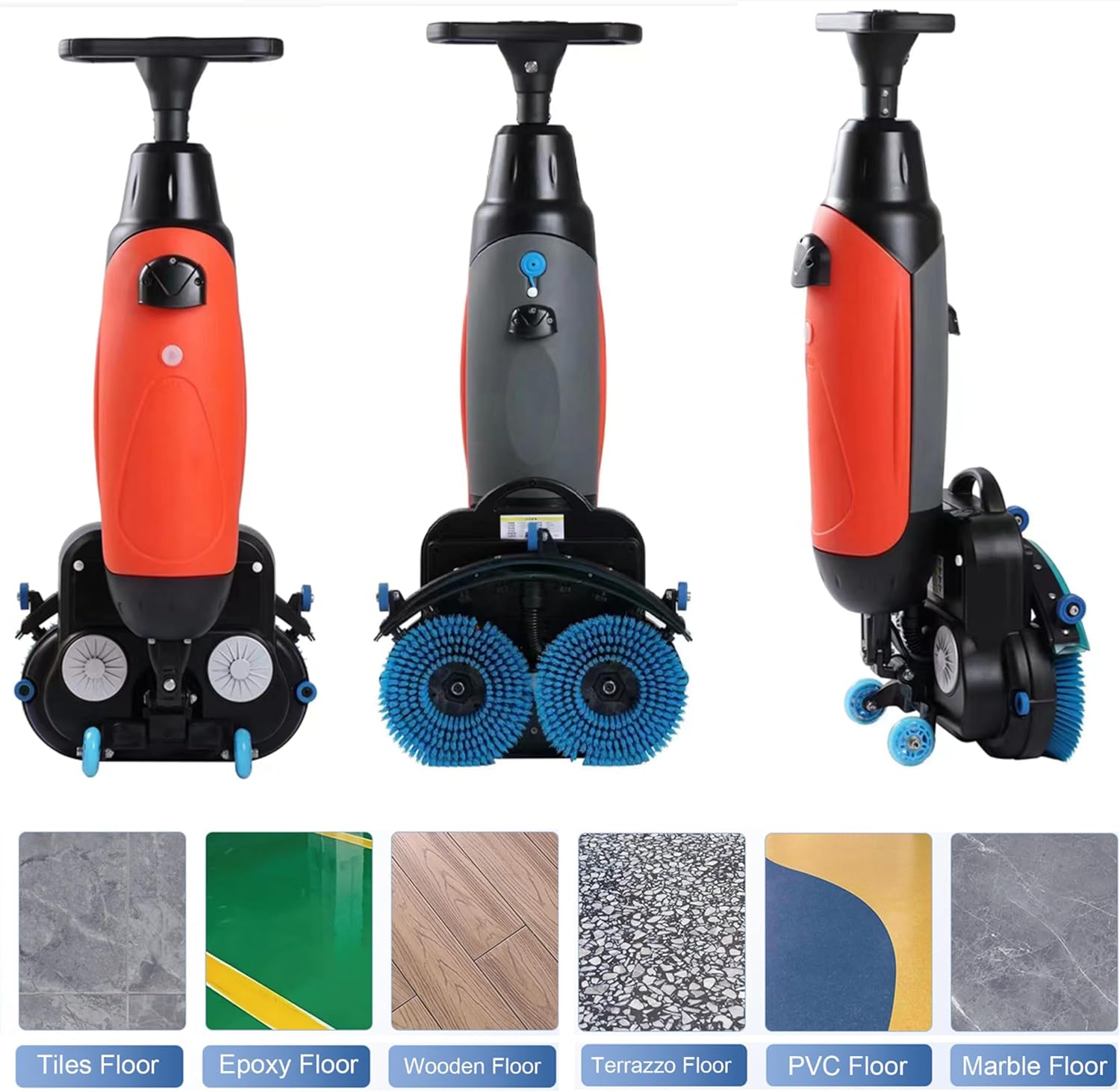 Battery Powered Floor Scrubber,17" Walk-Behind Floor Scrubber Buffer Polisher Machine with Dual Brushes 360°Rotation,10700 sqft,350 RPM Motor,for Home,Office,Small Commercial Spaces Grey