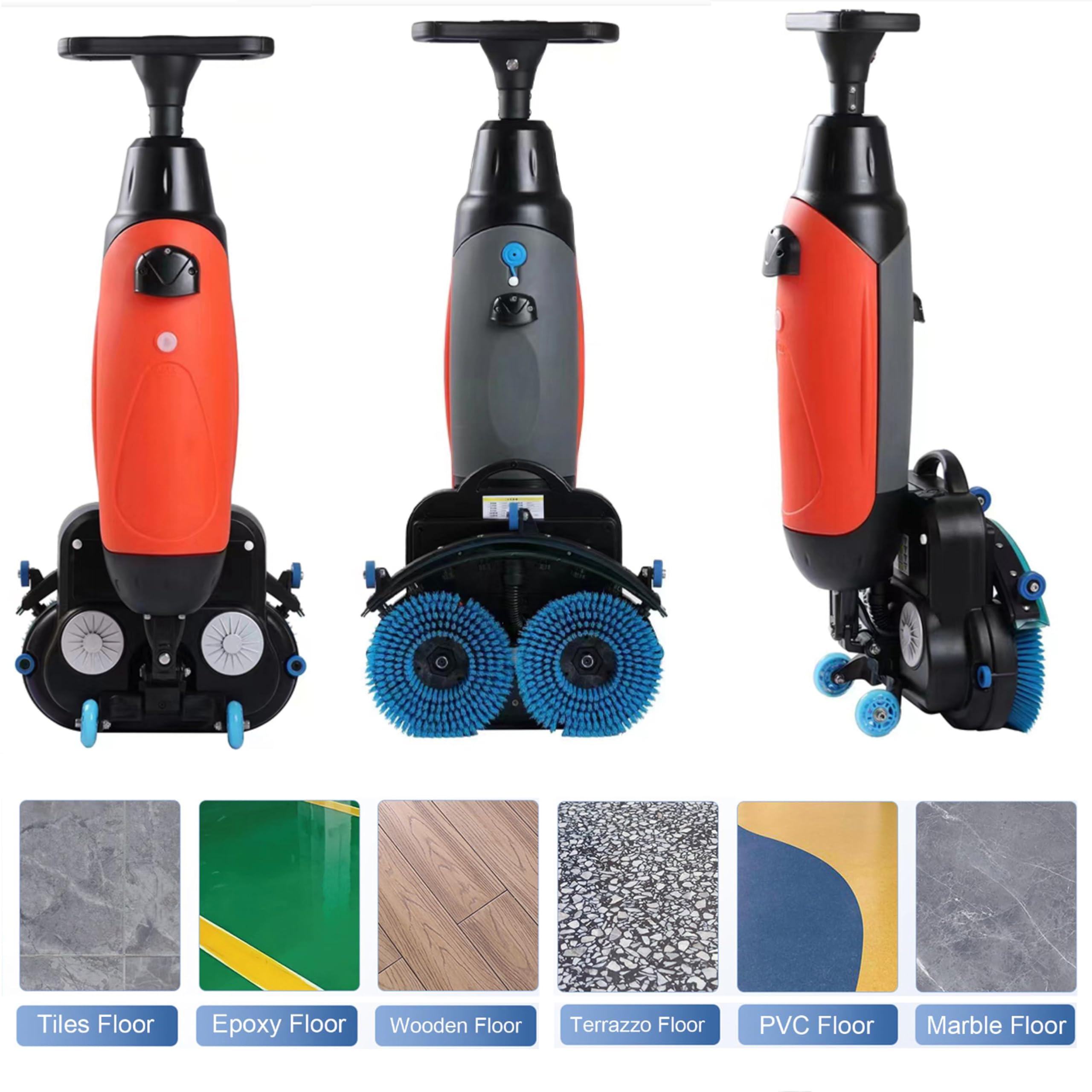 Fregadora de Suelos Comercial-Mini MáQuina para Una Limpieza Eficiente,con Doble Disco de Cepillo, Pulidora Multifuncional A BateríA, RotacióN de 360°,10700 Pies Cuadrados Red