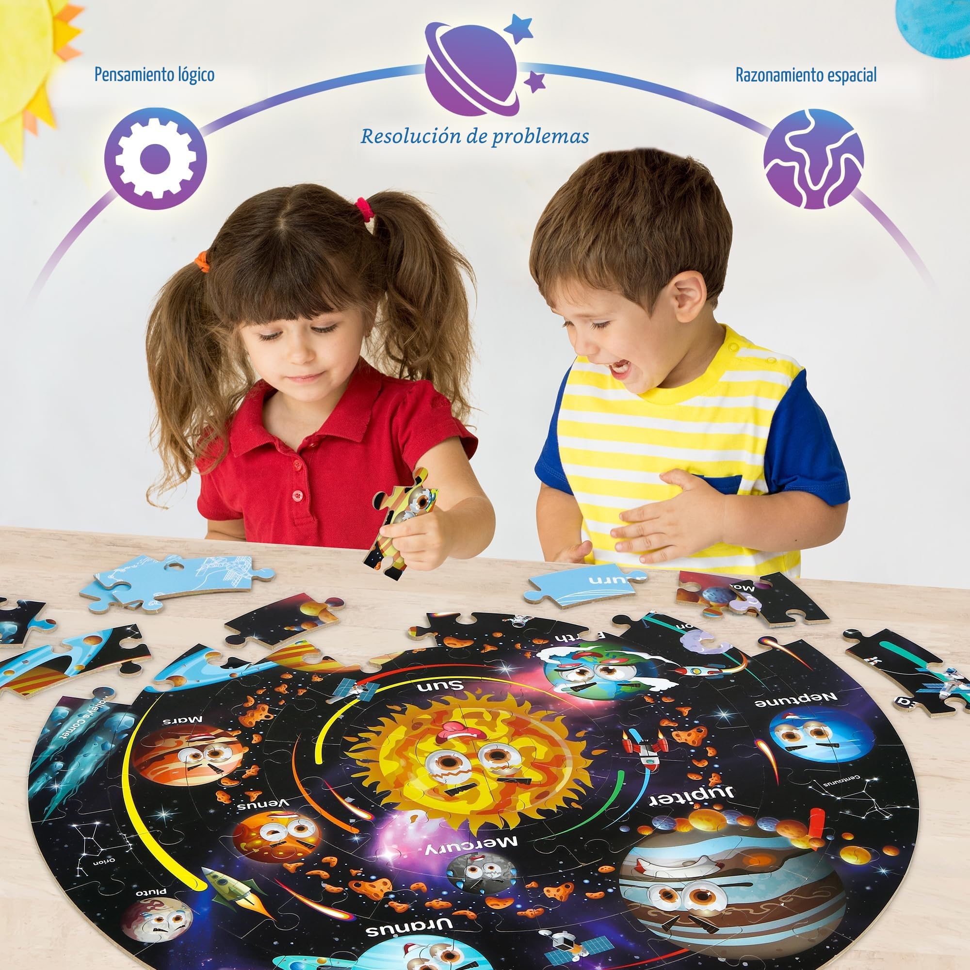 SYNARRY Puzzle Sistema Solar Niños 3 4 5 6 7 8 Años, Puzzle Planetas Infantil 70 Piezas Grandes, Juguete Juego Educativo 3~8 Años Niño Niña