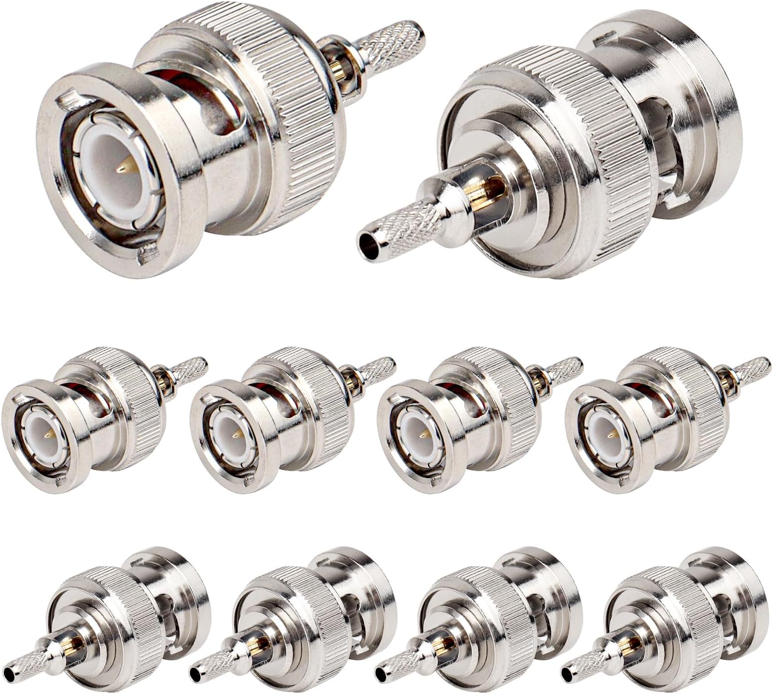 BNC Crimp Connectors 10PCS, BNC Male Crimp Solder Attachment Connector for RG316 RG174 RG188 RG188A LMR100 Coax Cable