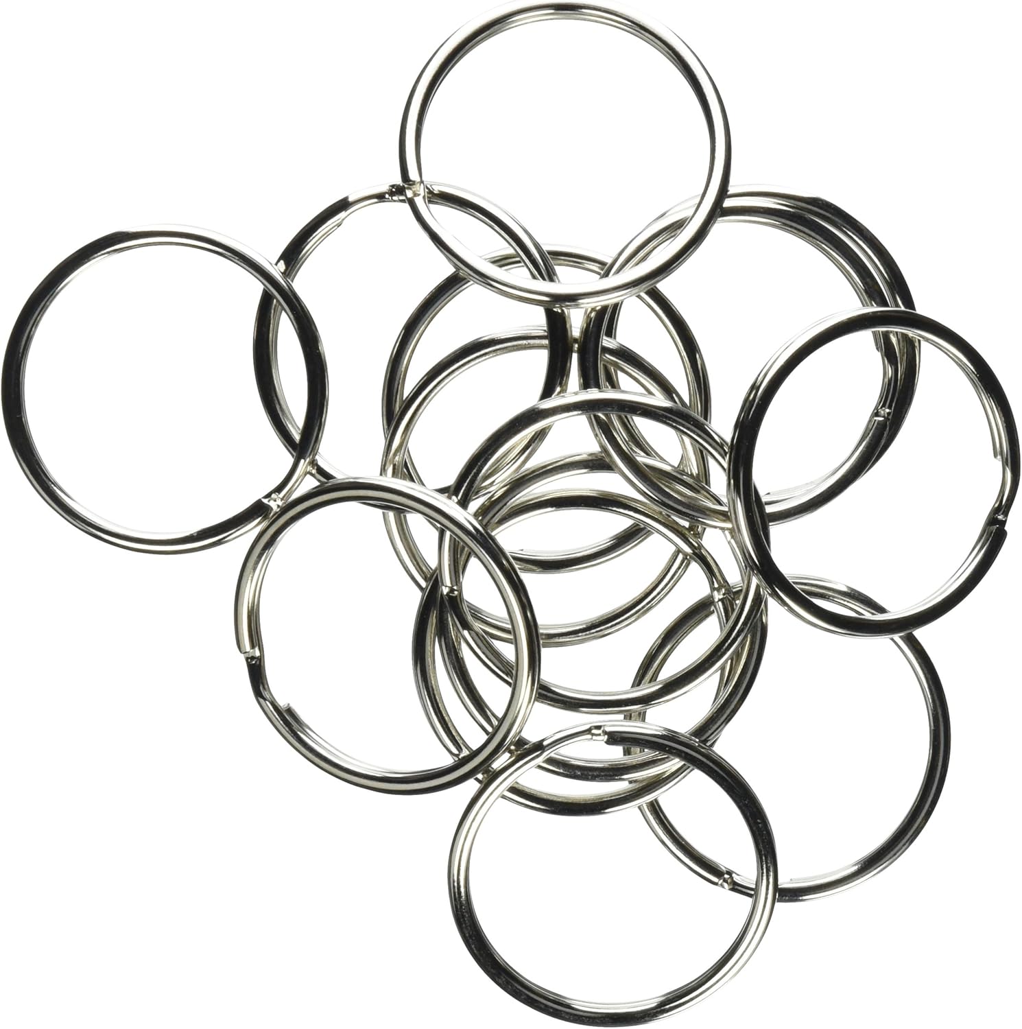 Lucky Line 1-1/2" Split Key Ring, Nickel-Plated Tempered Steel, Heavy Duty Metal Key Chain Ring for Cars, Crafts, Lanyards, Box of 50 (76800)