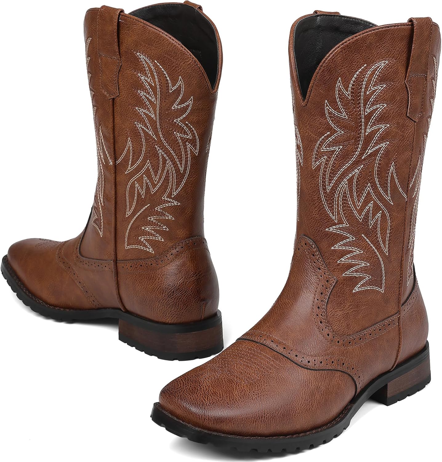 Cowboy Boots for Men, Western Men's Boots, Slip on Square Toe Boots, Slip Resistant Country Boots, Chunky Heel Ankle, Durable Short Boots for Spring Fall