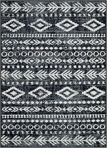 Miniatura 211 de Lahome Alfombras de cocina antideslizantes, lavables para entrada, estilo bohemio, blanco y negro, 2 x 3, alfombra de baño ultrafina con estampado