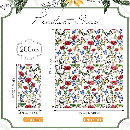 Miniatura 2 de Outus 200 servilletas florales de primavera de 3 capas con temática vintage, servilletas de mano desechables para boda, baby shower, aniversario,