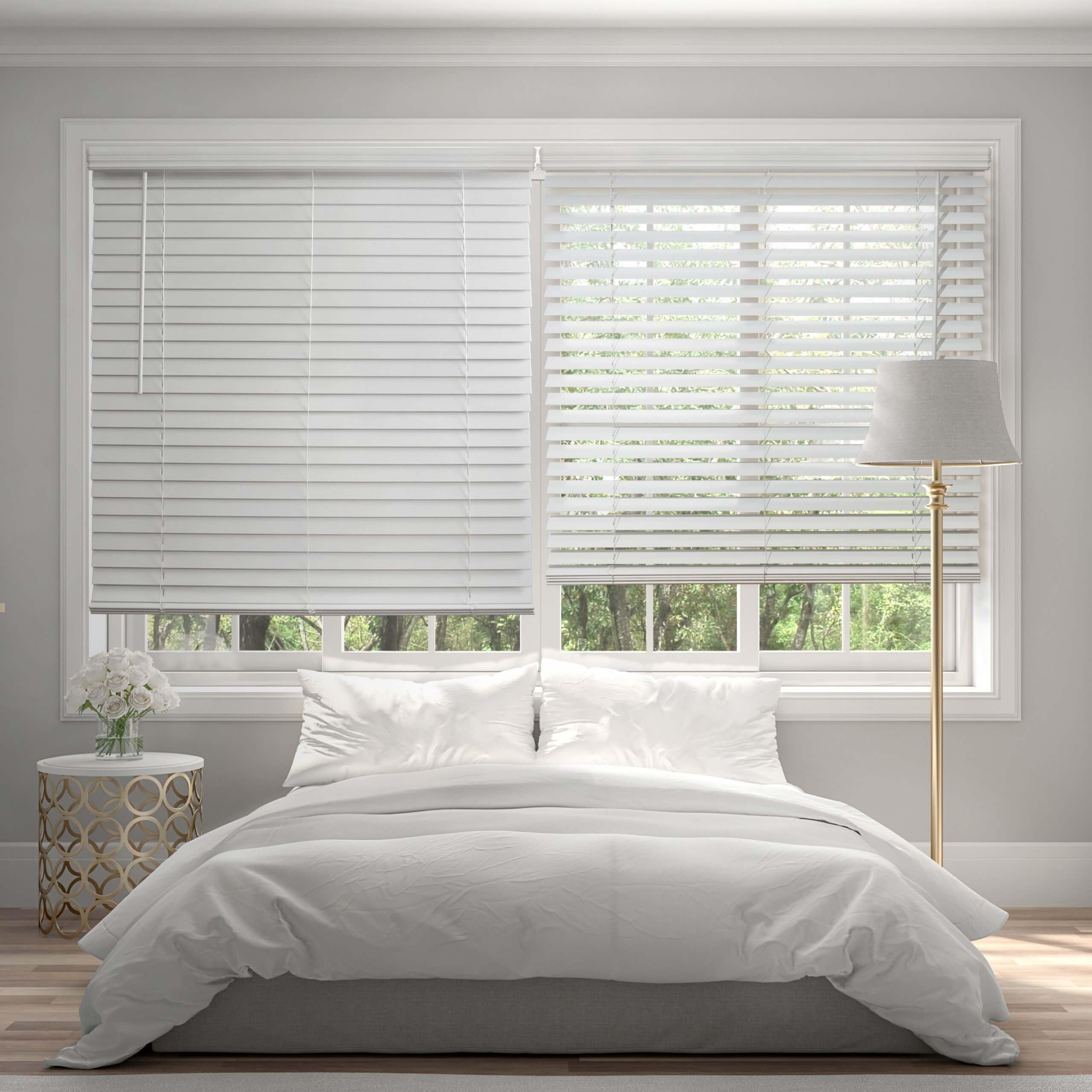 SPC Cordless 2" Faux Wood Blinds, 21.75" W x 48" H, White, Blinds for Indoor Windows, Blinds for Bedroom, Bathroom by REGAL ESTATE