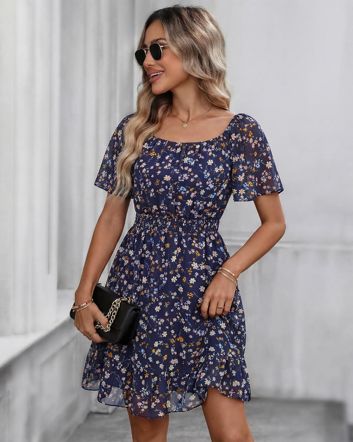 Timeson Womens Summer Dresses 2026 Ruffle Sleeves Elegant Flattering Chiffon Sundress - Image 3