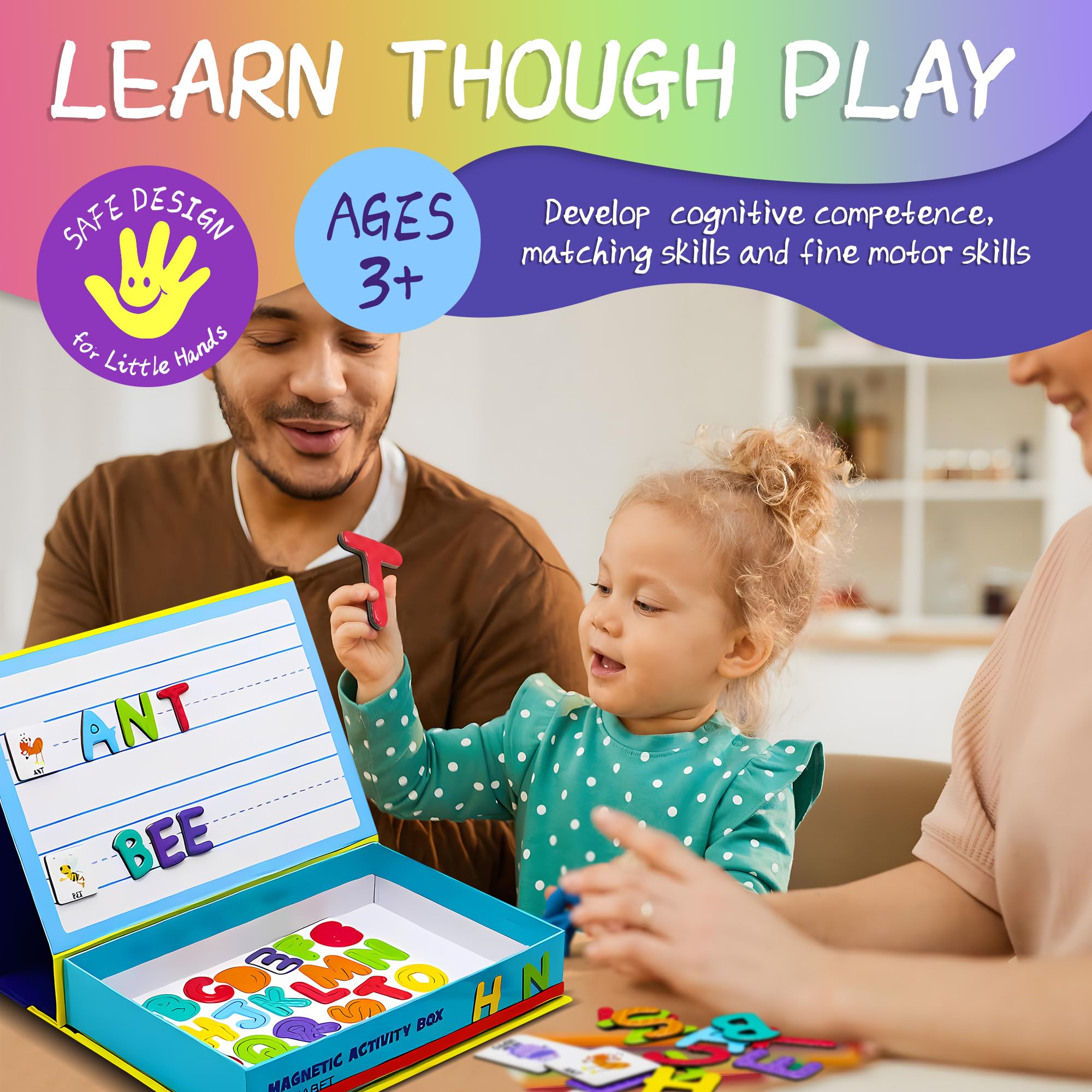 Magnetic Puzzles for Kids Ages 4-8 - 76 PC Educational Alphabet & Animal Magnetic Book, Dress-Up Toddler Learning Activities, Travel-Friendly STEM Toy, Fun Jigsaw Fridge Magnets for Toddlers 1-3 3-12