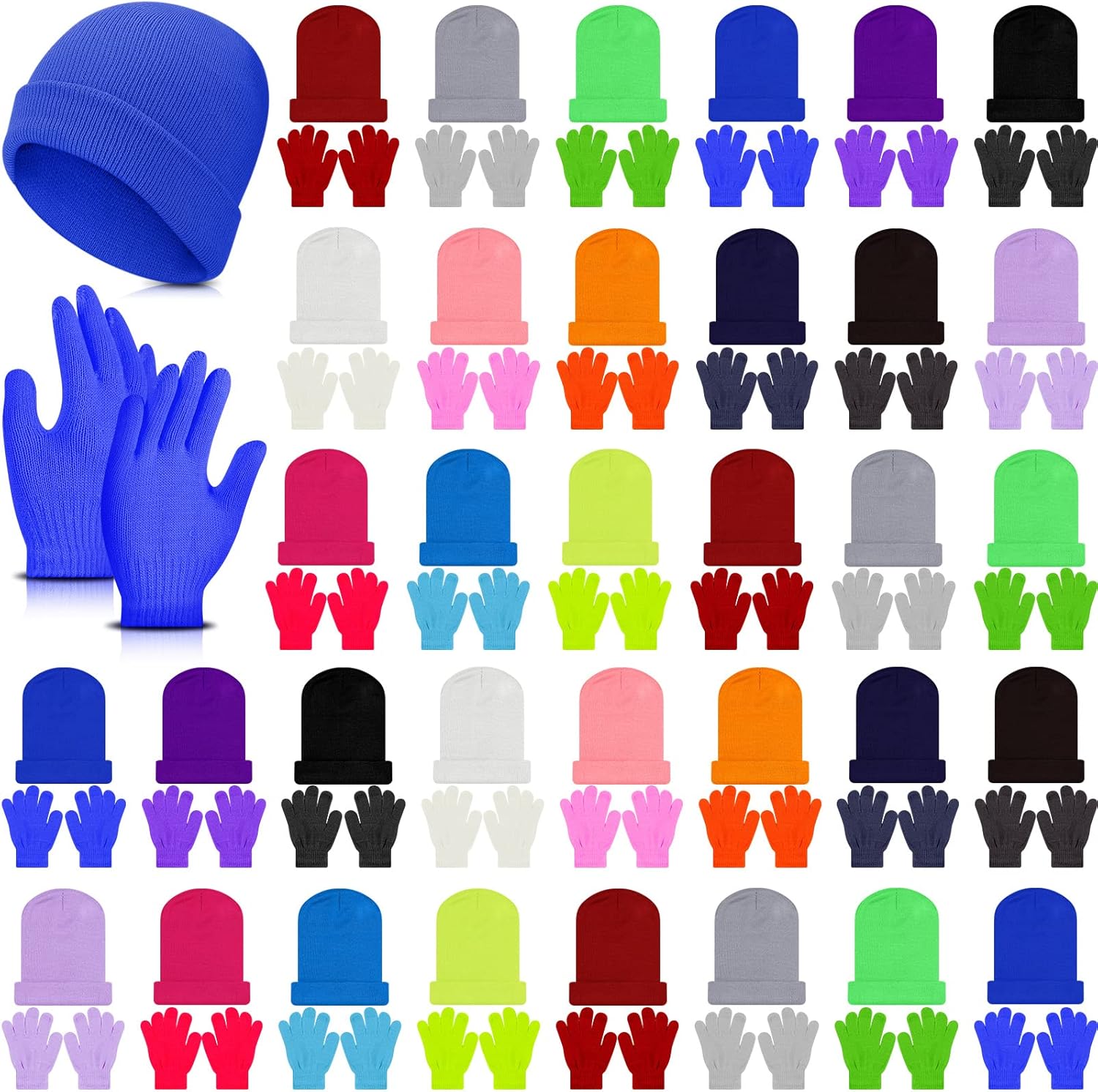 Handepo 60Pcs Kids Winter Beanie and Gloves Bulk Knit Hats Gloves Warm Unisex Cold Weather Winter Gifts for Boy Girl Homeless