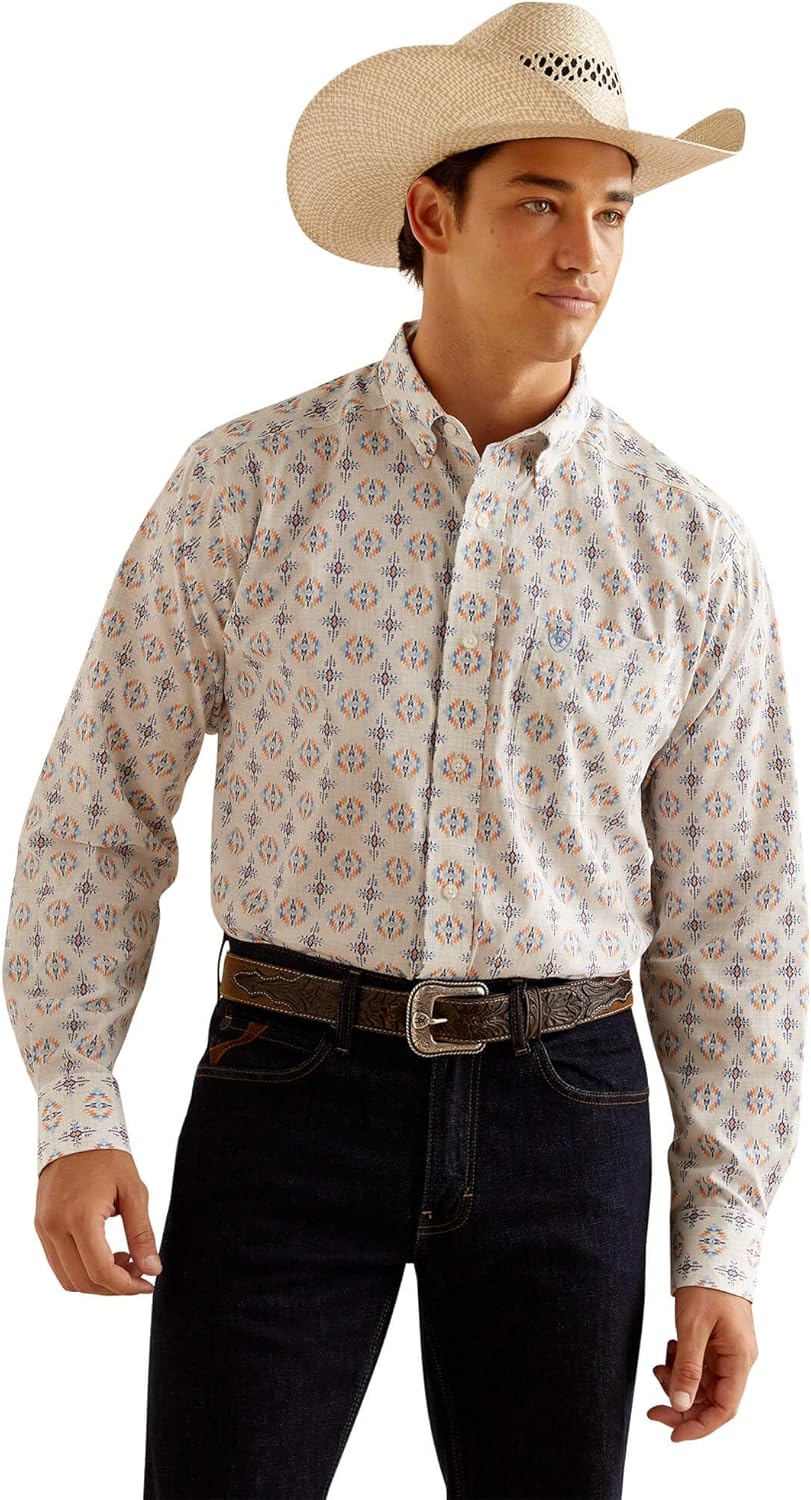 ARIAT Oatmeal with Print Wrinkle Free Remington Classic Fit Men's Longsleeve Collared Shirt 10048366