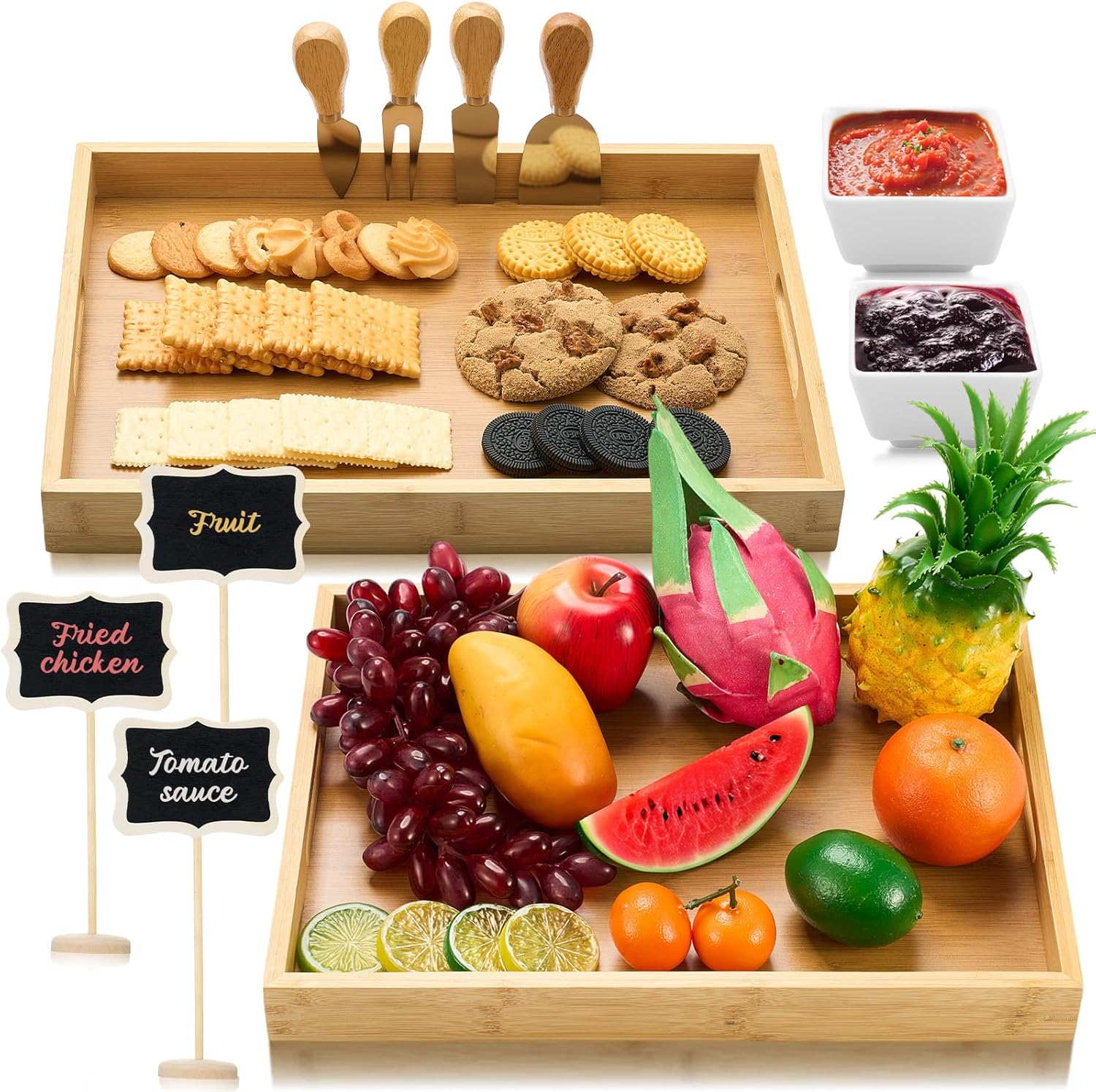 Zhehao 30 Pcs Bamboo Charcuterie Boards Gift Set, Bamboo Cheese Board with Knives, Bowls and Chalkboard Signs for House Warming, Anniversary, Christmas Wedding Gifts and Bridal Shower Gift