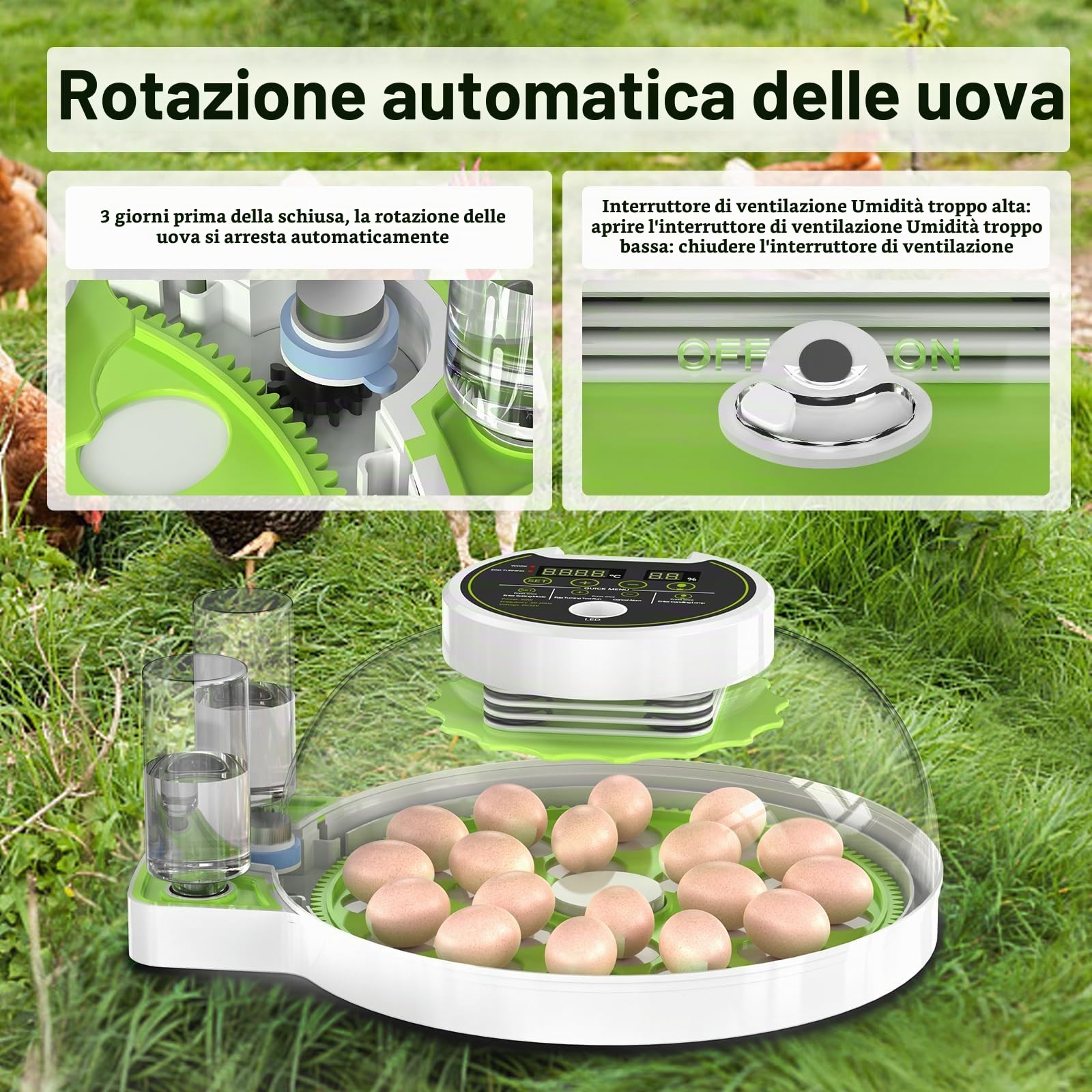 Incubatrice automatica completa, incubatrice per 16-60 uova per polli con rotazione automatica
