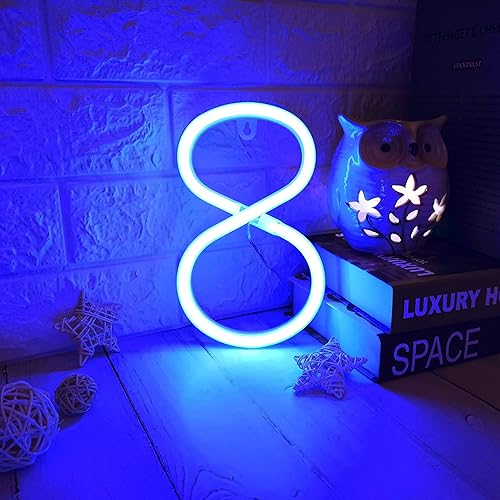 Miniatura 3 de SplendShop Letrero de letras de neón con luces LED iluminadas para pared, letras de la A a la Z y del 0 al 9 (azul 8)