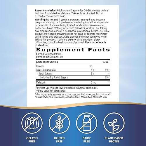 Miniatura 4 de Nature's Way Gomitas de melatonina para adultos, apoyan el sueño reparador*, duerme más rápido*, sabor a fresa, 5 mg de gomitas de melatonina por 2