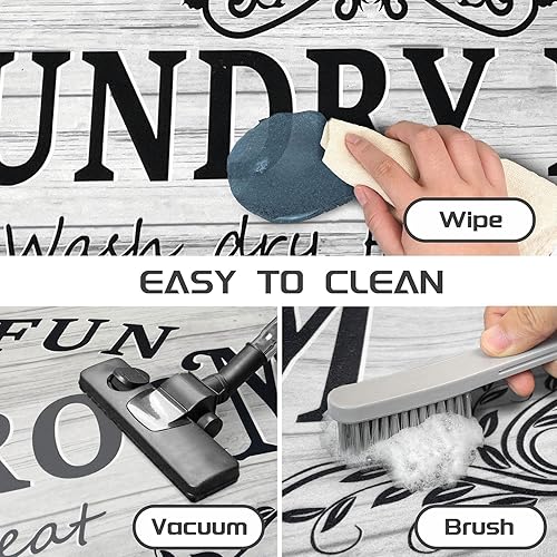 Miniatura 7 de Lansny Alfombra de lavandería de 20 x 60 pulgadas, antideslizante, impermeable, para decoración de lavandería, alfombra lavable para lavandería,