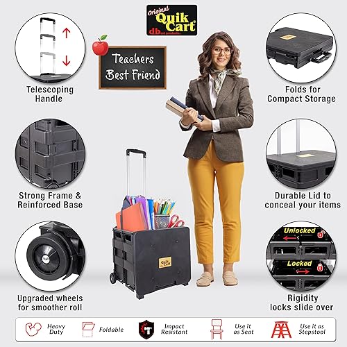 Miniatura 77 de dbest products Quik Cart Sport - Caja plegable con ruedas para profesores, capacidad de 80 libras, hecha de plástico resistente utilizado como Negro