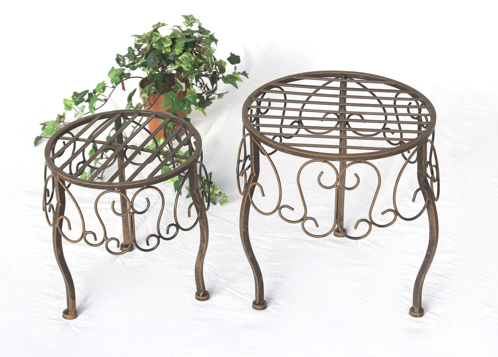 DanDiBo Blumenhocker Metall Braun Rund 2er Set Blumenständer 140129 Beistelltisch Pflanzenständer Klein