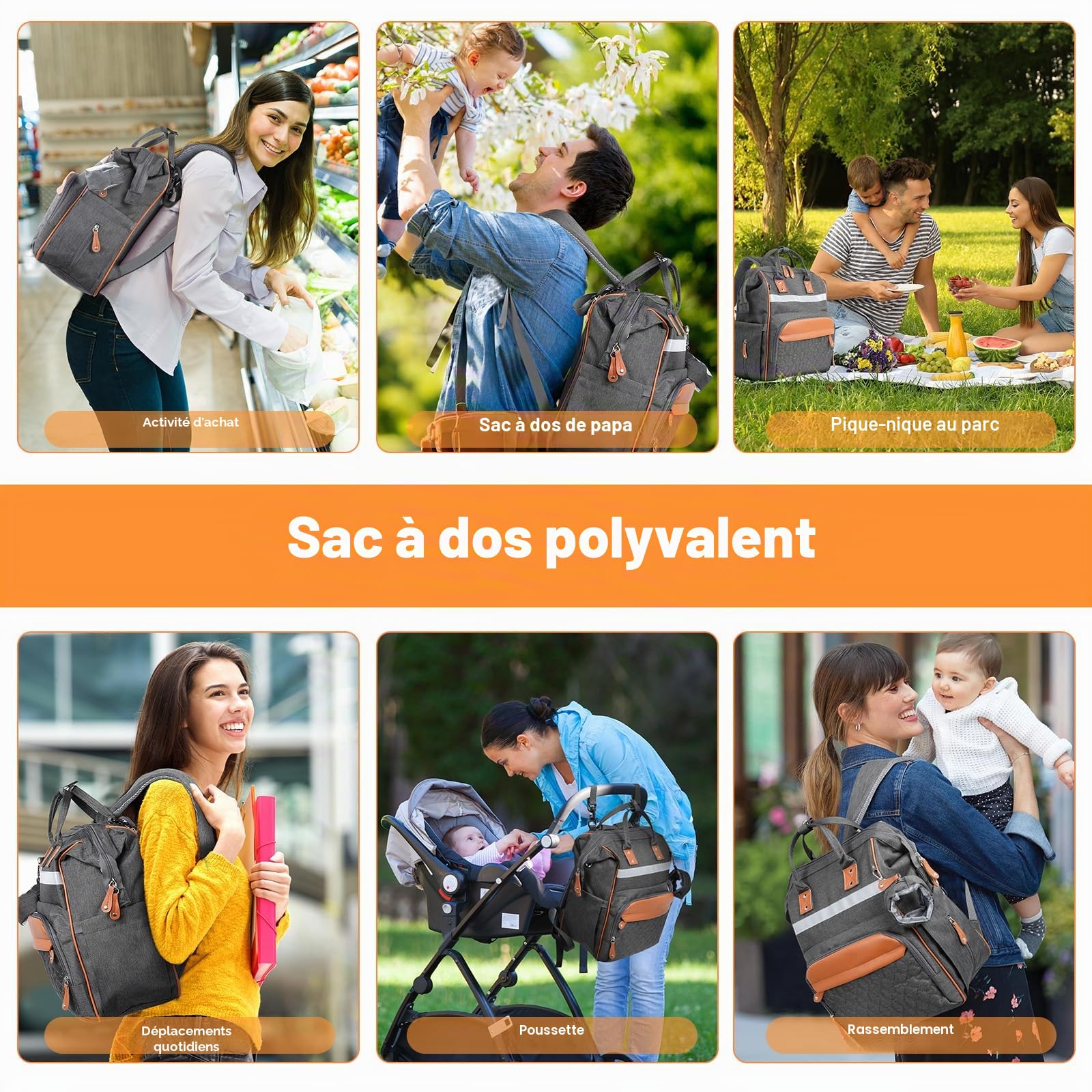 Romon Sac à Dos à Langer pour Bébé, Sac a Langer Bebe Grande capacité de Rangement Multiples Poches Isothermes, Sac Voyage Avec Matelas à langer, Sangles de Poussette, Sac de Maternité Maman ou Papa