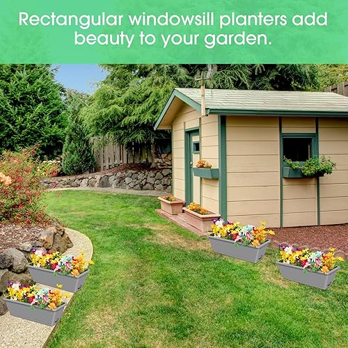 Miniatura 6 de Beeveer 10 macetas rectangulares de 20 pulgadas con platillo y 3 estantes colgantes de plástico para ventana, macetas para suculentas, cactus,