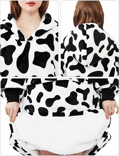 Miniatura 6 de KFUBUO Manta con capucha para adultos, larga sherpa, todos los patrones de vaca, sudadera con capucha de gran tamaño, regalo de cumpleaños para mujer