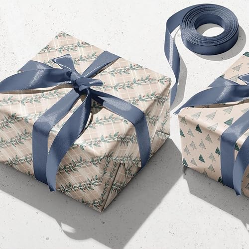 Miniatura 4 de FIEHALA Hojas planas de papel de regalo de Navidad, 12 hojas con 4 patrones rojos y azules, diseño plano precortado y plegado (20 x 27.5 pulgadas