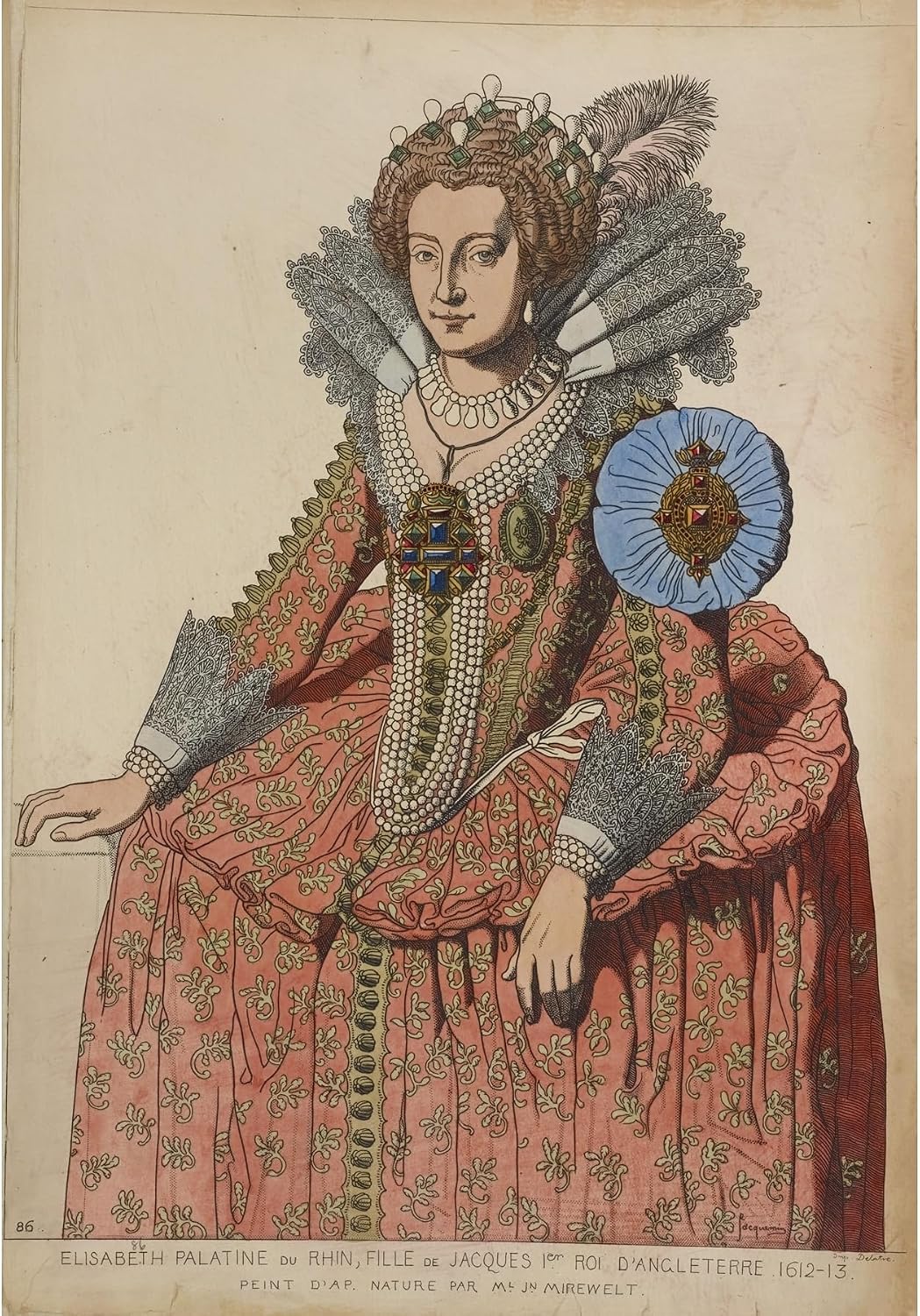 ArtDirect Elisabeth Palatine of the Rhine, daughter of James 1st King of England.1612-13.Painted from nature by Ml.John.Mirewelt.(1869) Art Print Giclee Poster by Raphaël Jacquemin