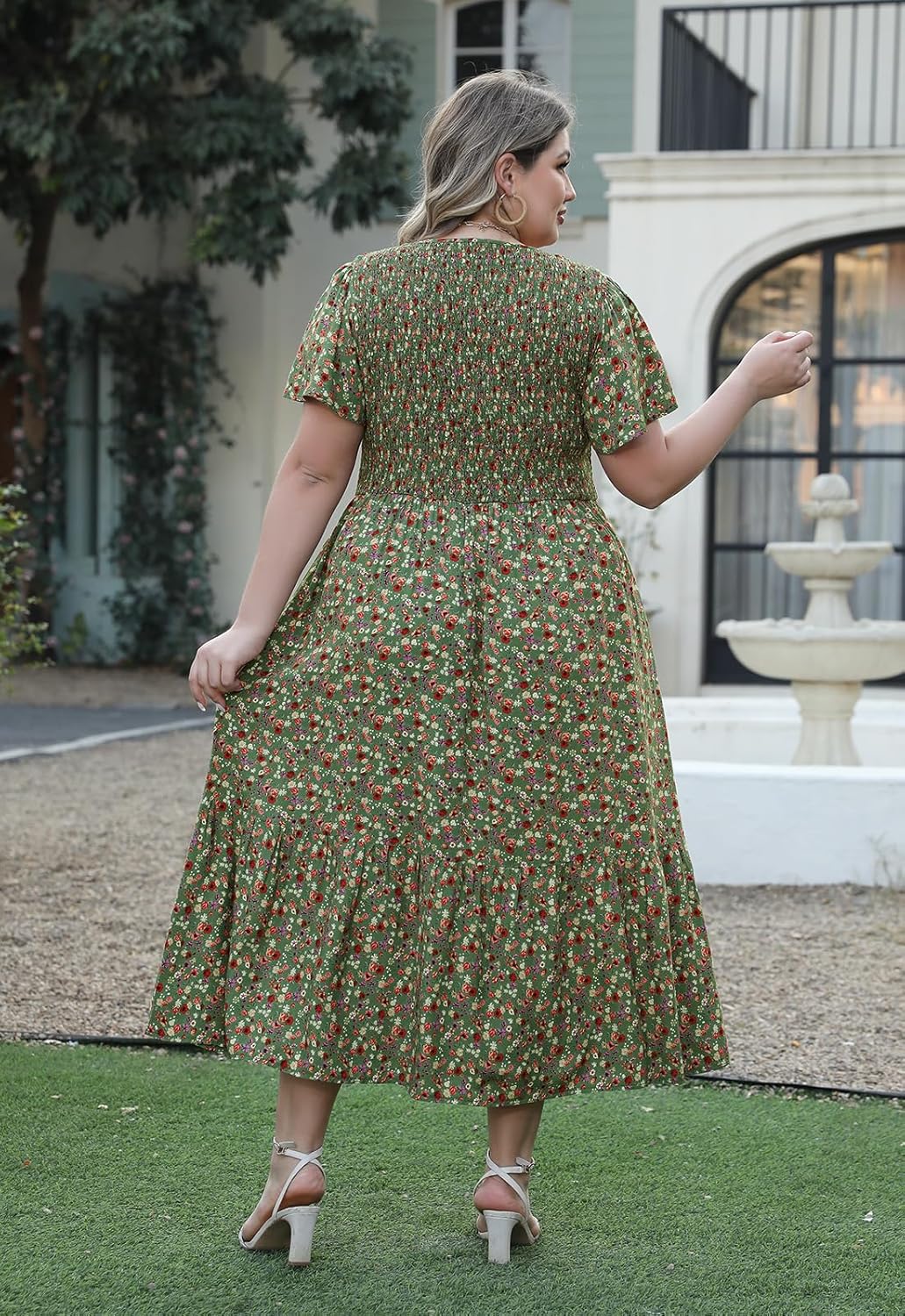 Nemidor Plus Size Womens Casual Maxi Dress Summer Ruffle Sleeve Ditsy Floral Print Boho Long Dresses with Pocket 16-26 - Image 6