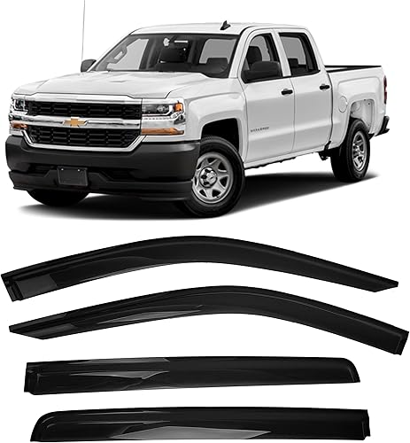 Miniatura 1 de JSP Tira deflectora de ventana lateral de canal exterior, protector de lluvia para Chevy Silverado Crew Cab 4dr 2019-22, acrílico ahumado oscuro,