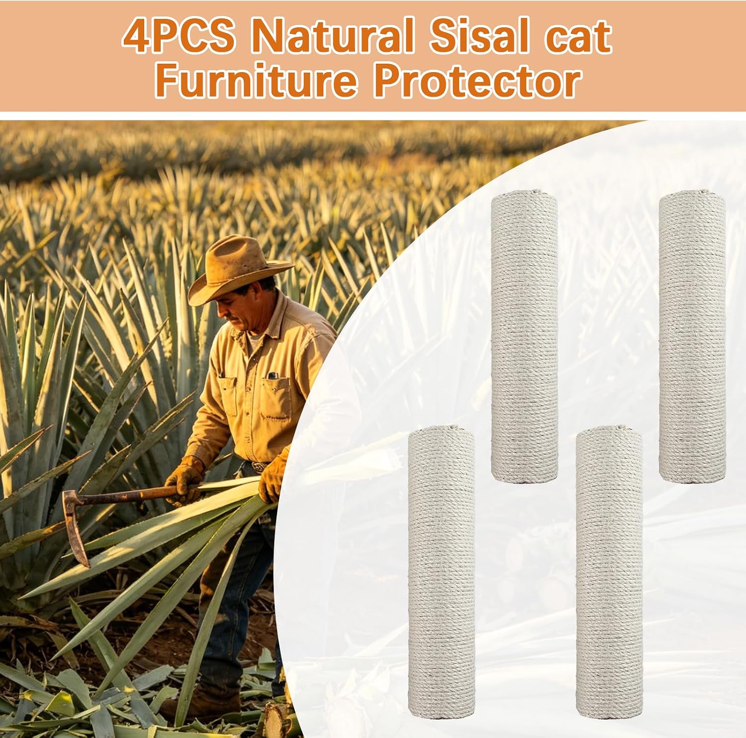 4 Pcs Cat Scratching Post Replacement 12in Cat Tree & Tower Scratch Pole Refill Parts with M8 Screws Sisal Rope Cat Furniture Protector