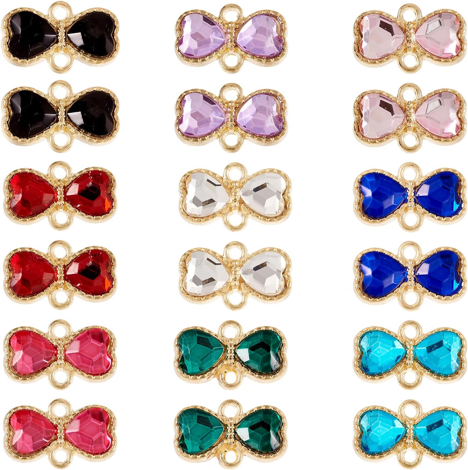 Cheriswelry 36Pcs Alloy Rhinestone Connector Charms Bowknot Birthstone Pendants Link Colorful Earring Dangle Charms 9 Colors 10.4x16.8mm for DIY Necklace Bracelet Jewelry Making