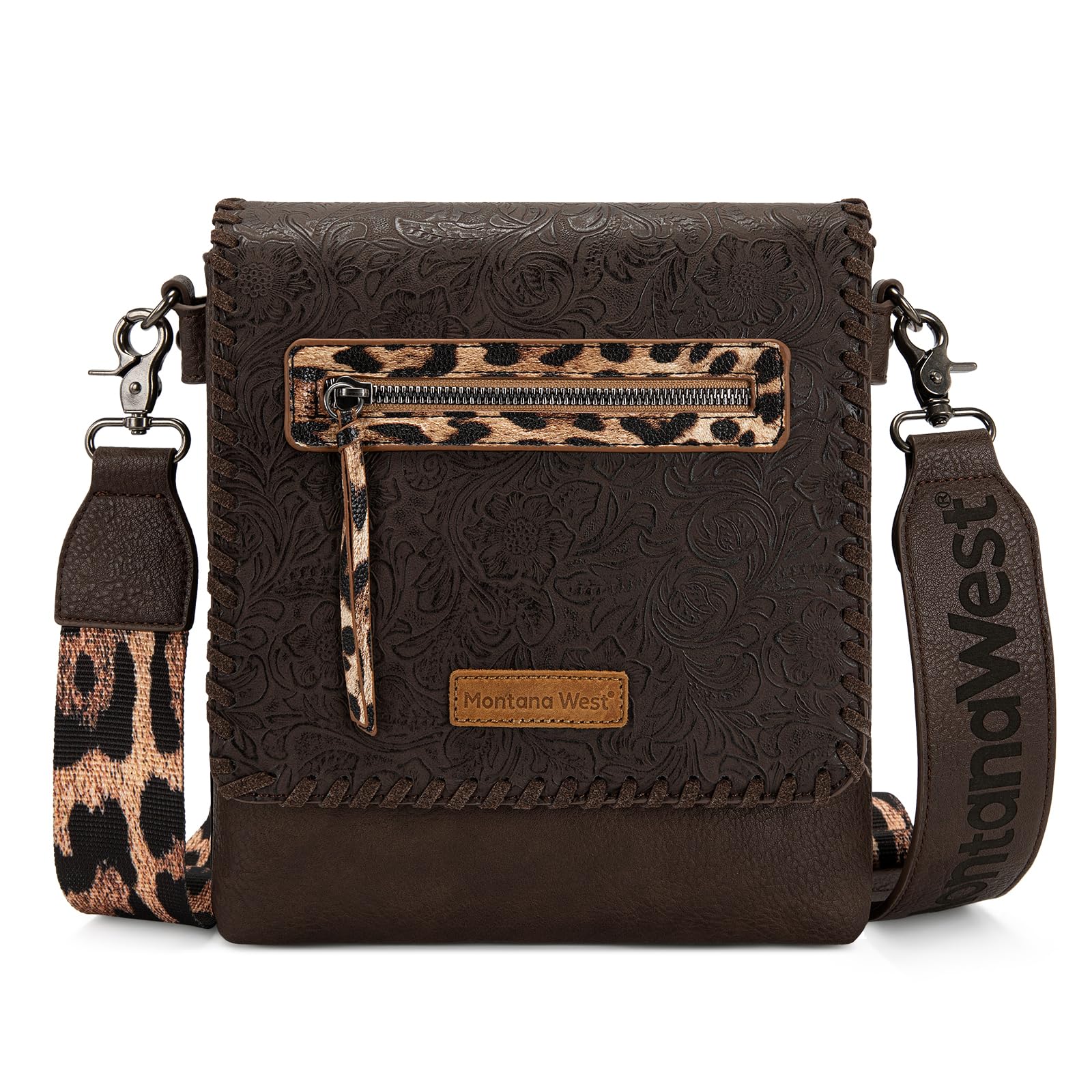 Montana West Crossbody Bags for Women with Dual Compartments Western Cross Body Purse with Leopard Print Guitar Strap