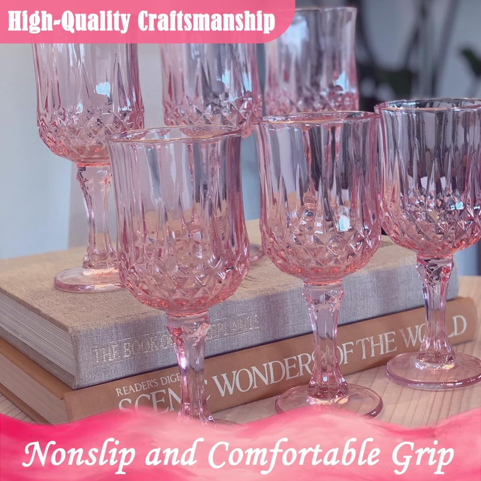 Bicchieri da vino in plastica per feste, forniture per ricevimenti di matrimonio, riutilizzabili, stile vintage per uso quotidiano, hotel, bar, ristorante, anniversario, vacanze, celebrazioni