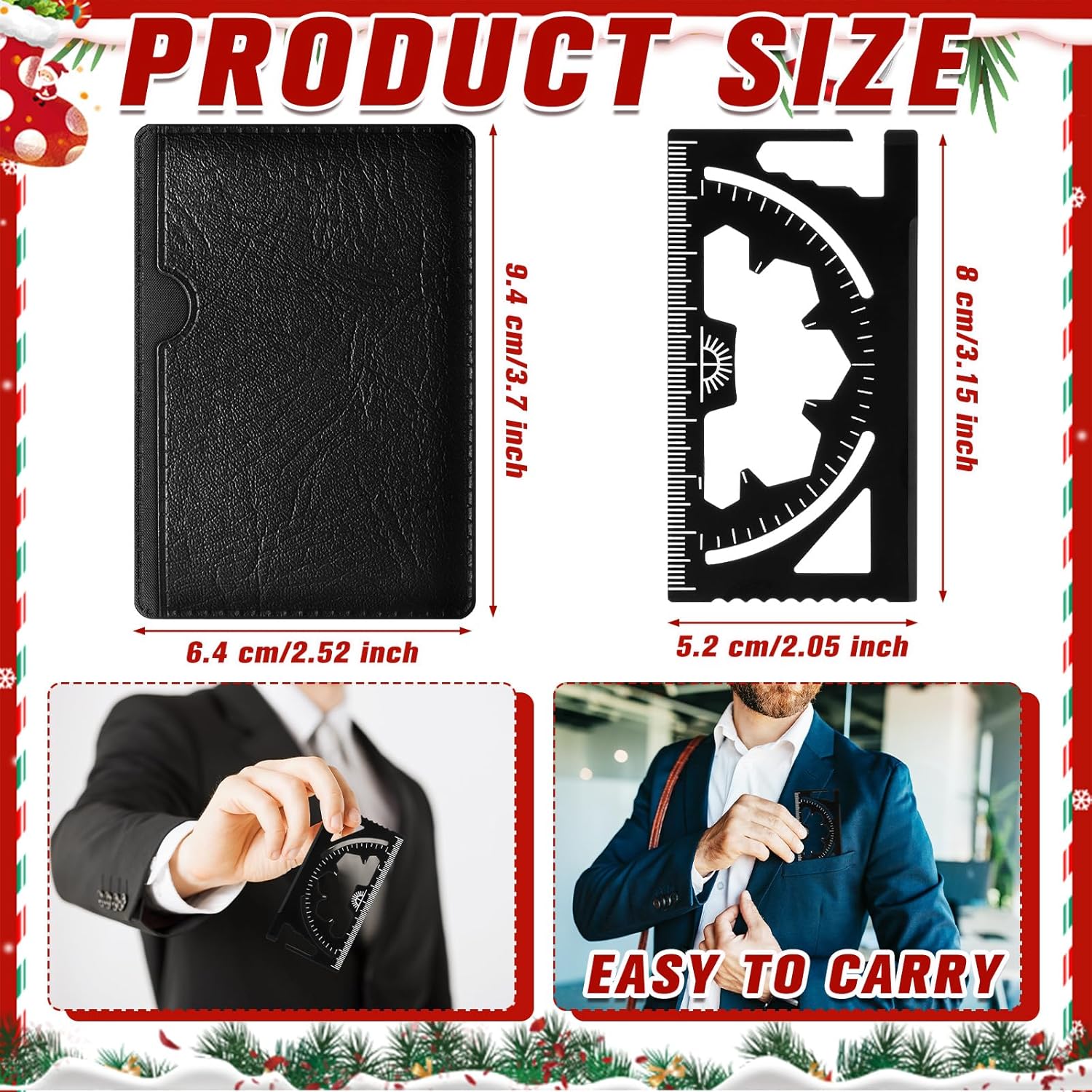 Cholemy 12 Pcs Credit Card Wallet Multitool 46 in 1 Metal Stainless Steel Survival Pocket Tool Multipurpose Bottle Opener Bulk for Men Christmas Stocking Stuffer Gift(Black,Chic Style) - Image 3