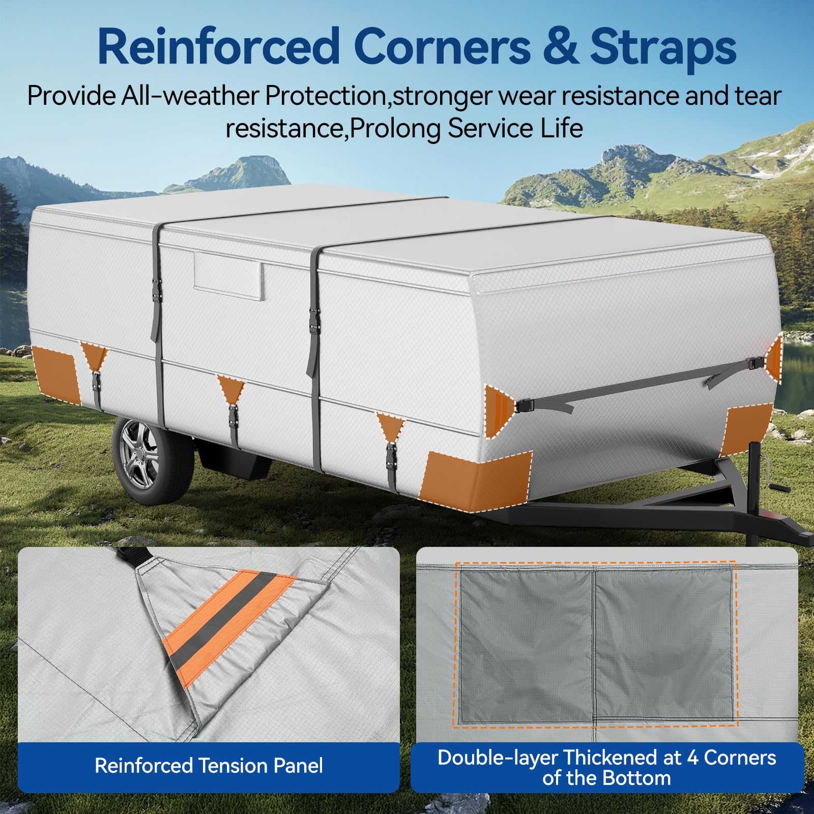 Cubierta Plegable de poliéster Plateado 420D Ripstop para Caravana de 10 a 12 pies con Bolsa de Almacenamiento, Impermeable, Anti-UV, Transpirable, Cubierta para Remolque con 5 + 2 Correas