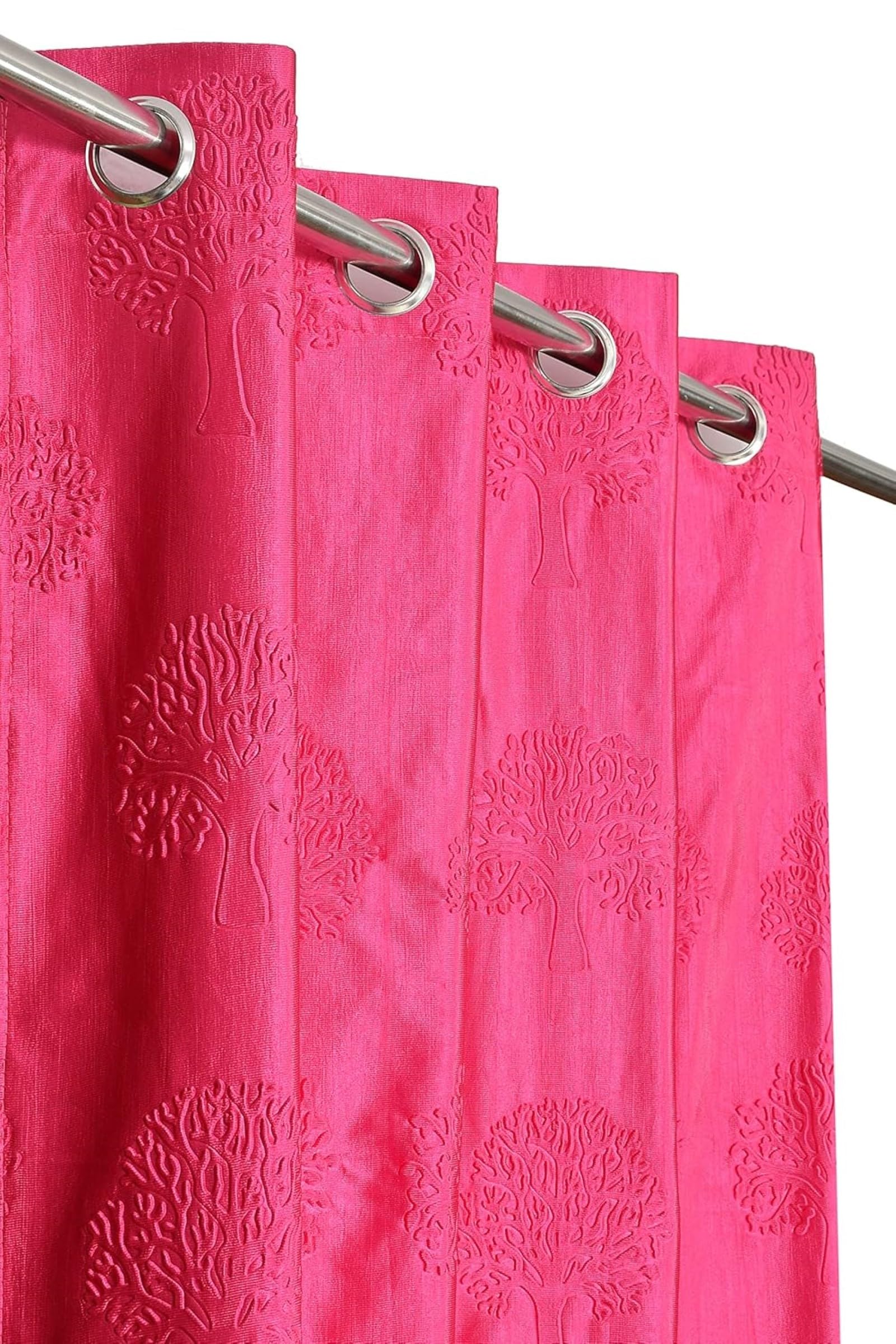 Heavy Quality Punch Tree Curtains 7 Feet Long Set of 1 Pcs | Pink Door Curtains for Living Room, Bedroom | Lightweight 7 Feet Long Drapes for Home Decoration