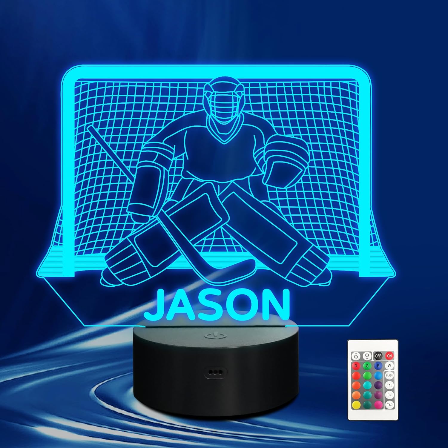 CoolGift Mart Customized Ice Hockey Night Light, 3D LED Optical Illusion Lamp with Remote Control and Timer, Perfect Christmas and Birthday Gift Idea for Boys, Kids, and Teen