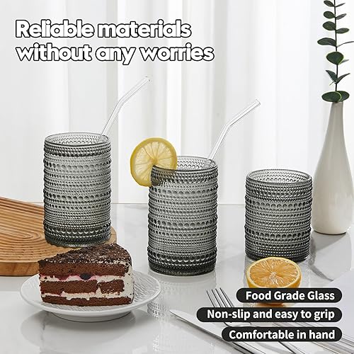 Miniatura 3 de Hobnail - Juego de vasos para beber de 6.15 onzas, juego de vasos de cóctel vintage, vaso de agua gris en relieve, para cerveza, whisky, jugo y